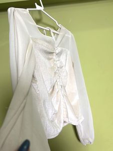 Sheer Sleeve Ruched Top
