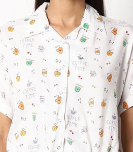 Printed White Cotton Shirt