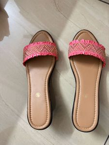 Stylish Embellished Pink Slide Sandals