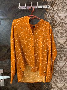 Trendy Orange Printed Long Sleeve Top