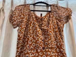 Woman Brown Floral Midi Dress