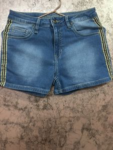 Denim Shorts with Side Stripes