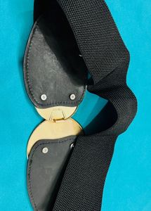 Fashionable Black Elastic Belt with Gold Buckle