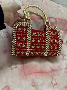 Elegant Red &amp; Gold Embellished Bag