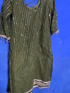 Green Sequined Kurta with pilazo dupatta