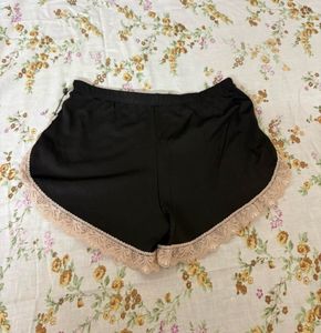 Black Lace Trimmed Sleep Shorts
