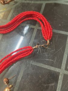 Bohemian Red Beaded Necklace &amp; Tassels