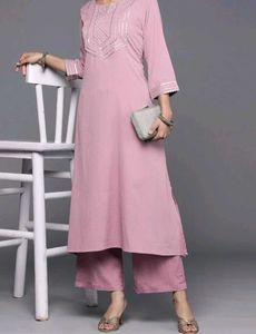 Elegant pastel Pink Kurta with Embellished Necklin