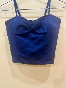 Chic Navy Blue Cropped Bow Front Top