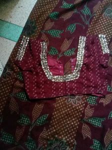 Maroon Floral Print Saree with Blouse