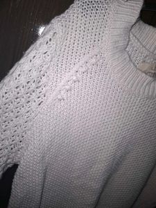 Whitw Textured Knit Sweater