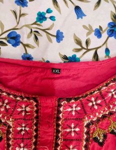 Embroidered Pink Kurta xxl