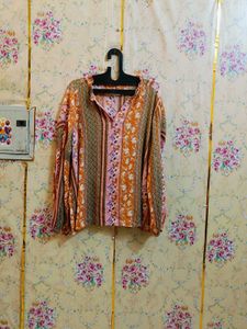 🇳🇿💫🎀Stylish Printed Long Sleeve V-Neck Top