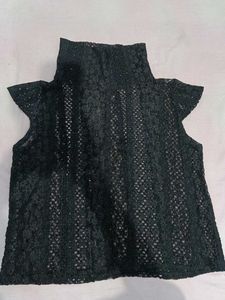 Chic Black Lace Turtleneck Top