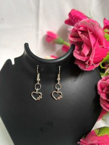Heart Silver Metal Charm Dangle Earrings