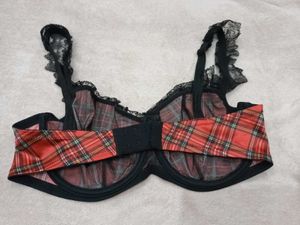 Red Plaid Lace Trim Bra