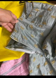 Elegant Grey Silk Blouse with lehenga