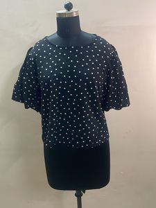 Black Polka Dot Flared Sleeve Top