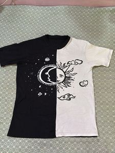 Oversized T-shirt with Split Half Black White Sun