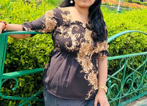 Elegant Black & Gold Printed Top
