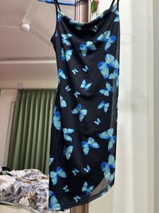 Sheer Butterfly Print Mini Bodycon Dress