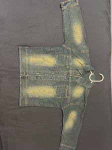 Retro yellow tinted washed denim jacket