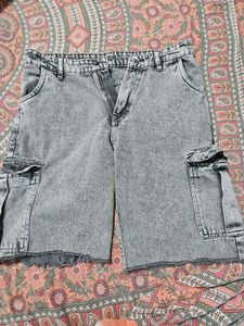 Acid Wash Denim Cargo Shorts
