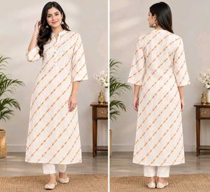 lehariya White Kurta with Orange Stripes