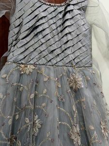 Girl's Grey Embroidered Dress