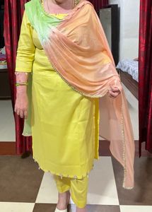 Vibrant Yellow Kurta Set with Ombre Dupatta