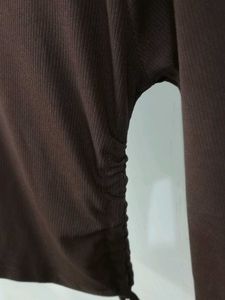 Brown Collared Long Sleeve Top