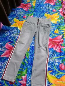 Stylish Grey Jeans with Side Stripe