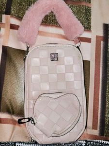 Cute Pink Crossbody Bag with Heart Pouch