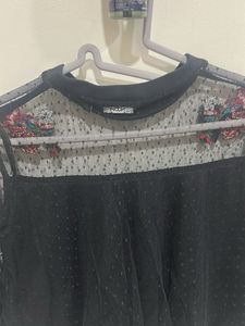 Nuon Sheer Embroidered Black Top