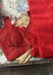 Red Sequin Saree & Blouse Set