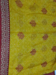 Vibrant Yellow Saree with Red Border