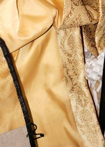 Sherwani- Golden With Maroon Highlights And Button