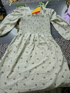 Light Green Smocked Floral Dress