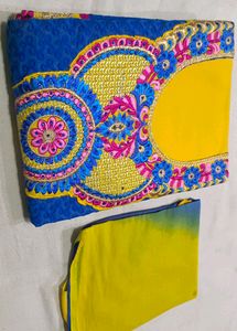 Blue Shirt Yellow Bottom Soft Duptta Pach Work