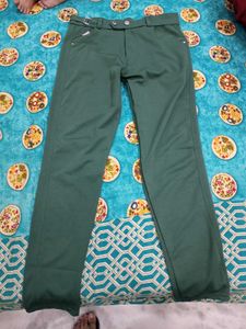 Green Slim Fit Belted Track Pant