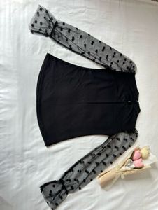 Black Mesh Polka Dot Sleeve Top