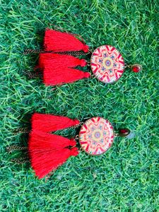Best for Navratri Boho Red Tassel Earrings