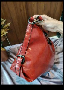 Chic Red Faux Leather Tote Bag