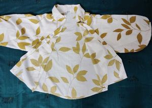 White Leaf Print Puff Sleeve Shirt