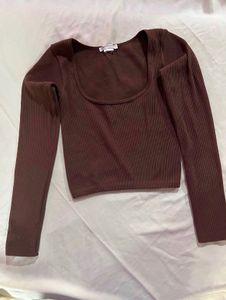 ZARA Brown Ribbed Long Sleeve Top