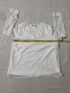 White Sheer Blouse with Lace Trim