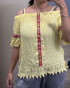 Yellow Embroidered Top