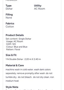 [CLEARANCE] KOPA Blue Floral Cotton 120GSM Dohar