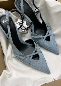 Zara Denim Slingback Heels