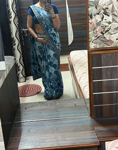 Elegant Blue Printed Saree